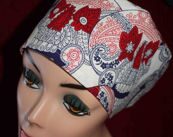 Red, White and Blue Skulls Surgical Cap (biker/chemo/surgical)