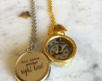 Working Compass Necklace, Custom Compass, Coordinates Necklace, Engraved Compass Necklace, Personalized Compass, Gift Under 20, Gift for her