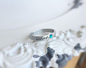 Personalized Mothers Ring . Birthstone Ring . Mothers Day . Personalized Birth Stone . Personalized Ring . Name Ring . Pewter Ring