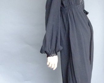 black dress, LBD, bishop sleeves, empire waist, vintage black wiggle dress, classic 50s dress