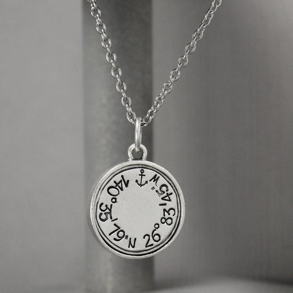 Coordinate Necklace Pewter Anchor Necklace Hand Stamped