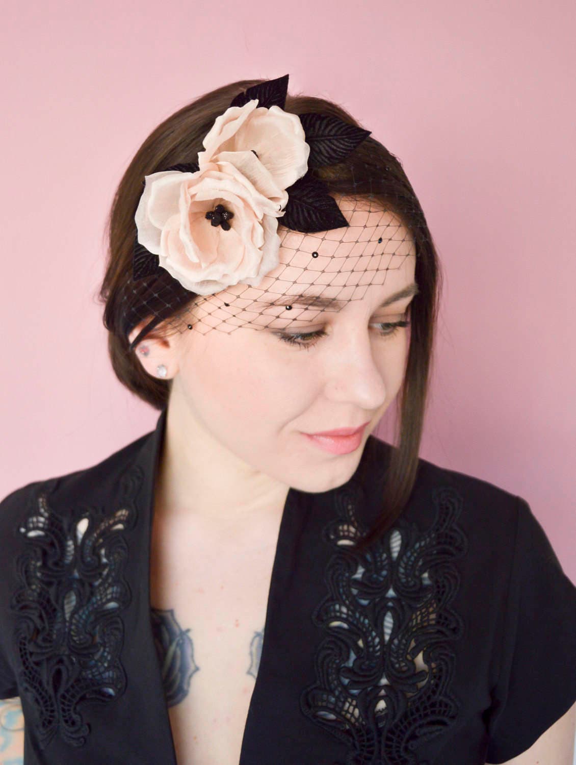 Black Birdcage Veil Pink Fascinator Fascinator Headband