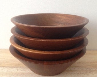 vintage walnut wood bowls / mid century modern