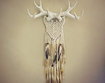 Where the Wild Ones Wander Wall Hanging - wall decor - macrame - wall art - wall hanging - faux taxidermy - antlers - deer antlers
