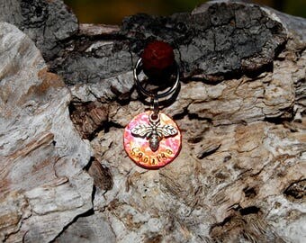 Personalized Hand Stamped Hammered Heat Colored Copper Small Dog ID Tag, Custom Hand Stamped Hammered Bee Cat ID Tag, Copper Bee ID Tag