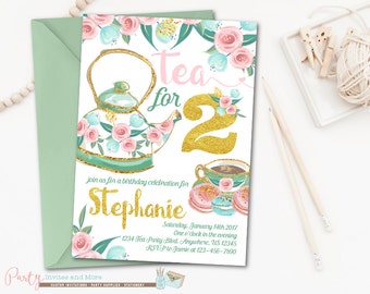Tea Party Invitation, Tea Party Birthday Invitation, Tea for Two Invitation, Tea Party, Tea for 2 Invitation, Spring Birthday Invitation