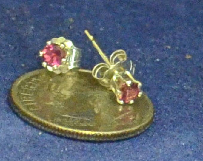 Pink Tourmaline Studs, Petite 3mm Round, Set in Sterling Silver E1043