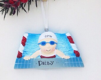 FREE SHIPPING Girl Swimmer Personalized Christmas Ornament / Swimming Ornament / Hand Personalized Christmas Ornament