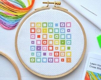 Cross Stitch Kit For Beginners - Tutorial Kit With Booklet - Modern Geometric Design