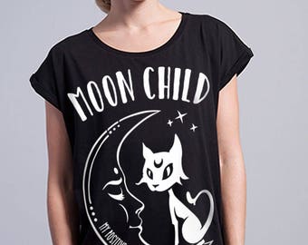 Moon Child Shirt - Pastel goth shirt - Gypsy black shirt, Aesthetic shirt, Yoga shirt, Soft grunge, Tumblr t shirt