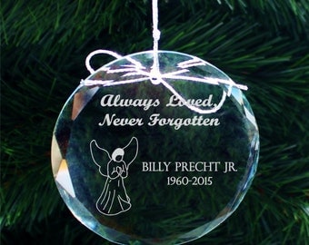 SHIPS FAST, Personalized Memorial Ornament, Engraved Crystal Christmas Ornament, Personalized Christmas Ornaments, Memorial Gift, COR002