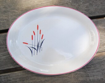 Cattail Sears Roebuck And Co. Oven Proof Platter Cattail Pattern - Vintage Sears 1940s Cattail Platter - Sears and Roebuck Cattail Design