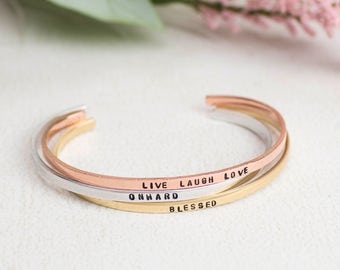 Inspiration Bracelet, Skinny Cuff Bracelet Quote, Personalized Cuff in Sterling Silver, Brass, Copper, Personalized Jewelry, Custom Bracelet