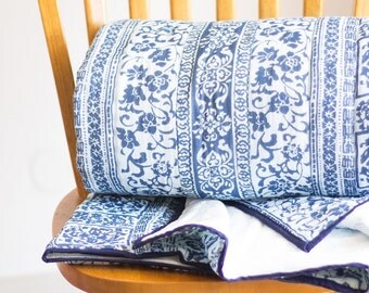 Indigo block print quilts - Block print - Indian bedspread - blockprint fabric - reversible - Navy - Geometric quilt - gifts