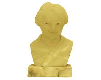 Art Deco Translucent Alabaster Child Head Bust. Child Portrait Sculpture on Marble Base.