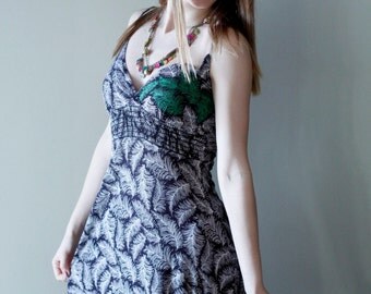 Palm tree dress with macrame and paint, Sun dress with palm tree pattern, Upcycled clothes, Recycled clothes, #V094