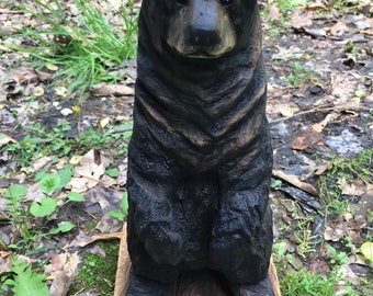 Bear Wood Carving, Chainsaw Carving, Handmade Woodworking, Wood Art, Birthday Gift, Home Decor, Hand Carved Wood Art, Wood Sculpture, Carte
