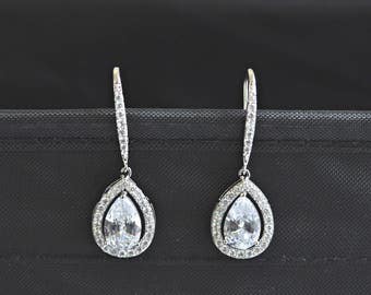 CZ jewelry,Cubic ziconia earrings, wedding jewelry, wedding earrings, bridal earrings, tear drop earrings, bridesmaid jewelry,Bridal Jewelry