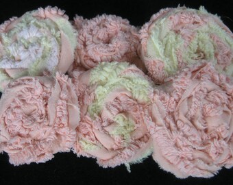 6 Vintage Chenille Bedspread Fabric Flowers 2.5" to 3" Beautiful Peach & Yellow 2 Styles Very Sweet