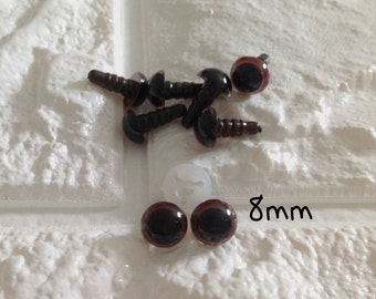 8mm Brown Safety Eyes , plastic Safety eyes, eyes for stuffed animal , Eyes for Amigurumi