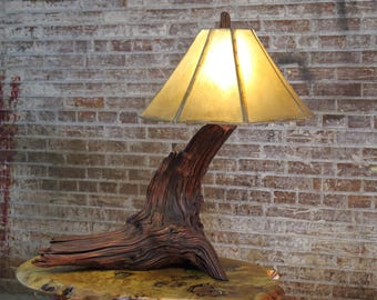 Smoke Tree Driftwood Table Lamp - Rustic Upcycled or Reclaimed Natural Log Wood Lighting