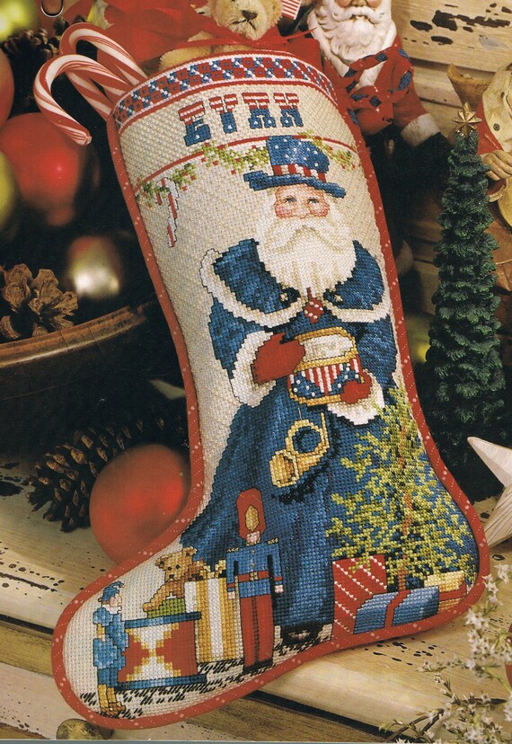 CROSS STITCH PATTERN Patriotic Santa Christmas Stocking
