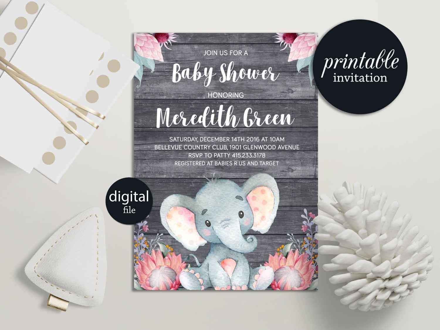 Elephant Baby Shower Invitations Girl 10