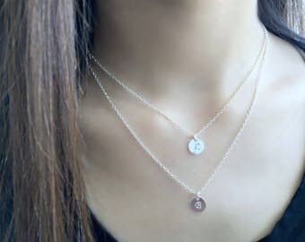 Personalized Initial Necklace Layered initial Necklace Initial jewelry Custom hand stamped letters 925 sterling silver hand stamped letters