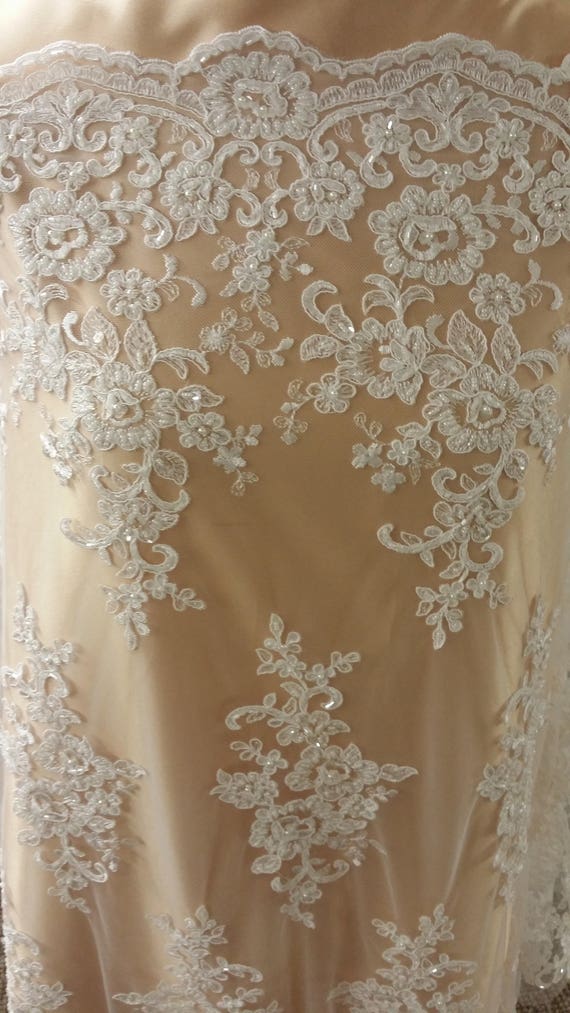 Beaded ivory lace fabric by the yard lace to love.