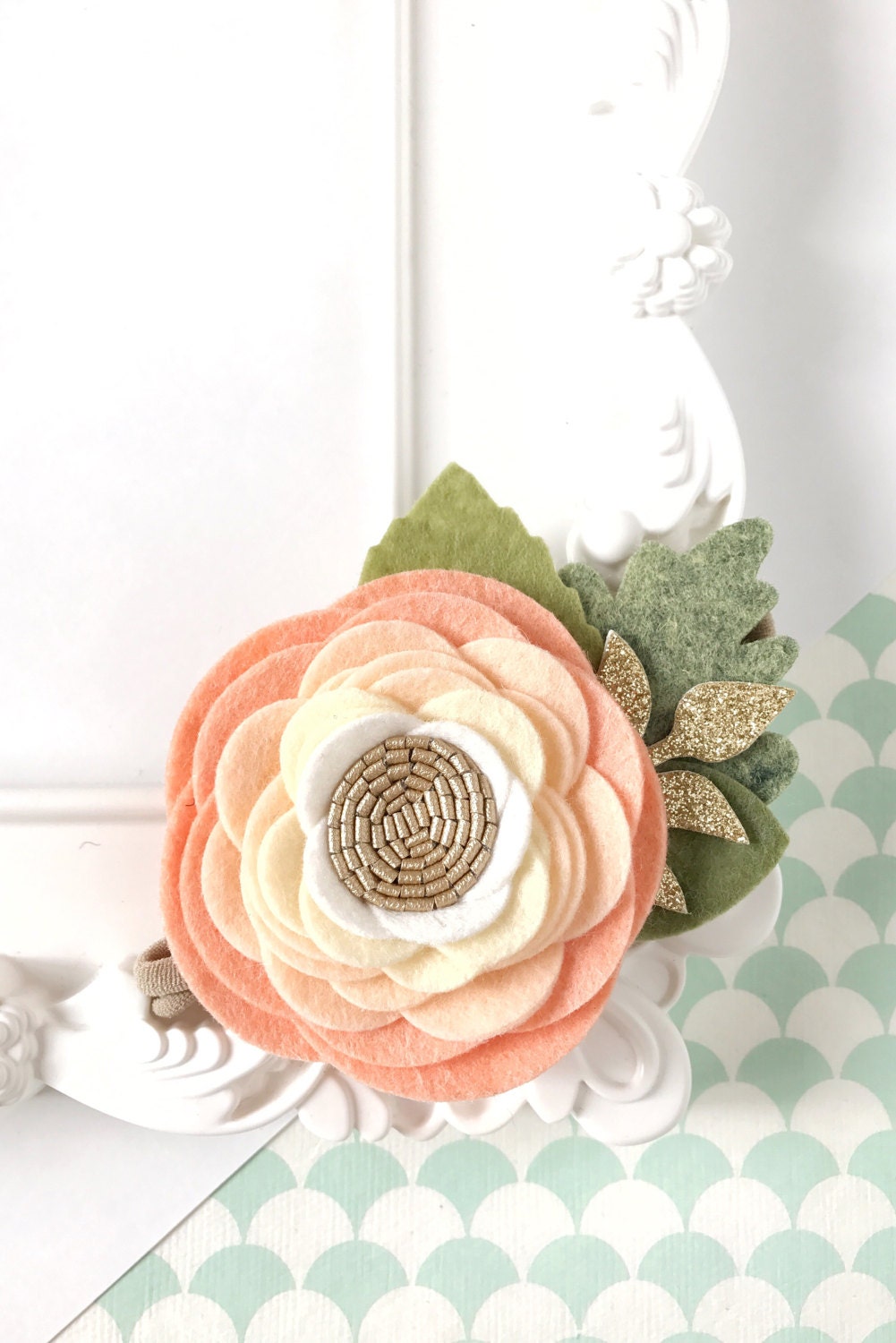 Peach Felt Flower Headband Single Ombre Peach Flower Crown