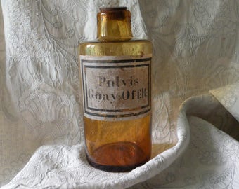 French antique glass apothecary bottle - pharmaceutical - apothecary bottle - antique apothecary - brown glass apothecary bottle - chemist