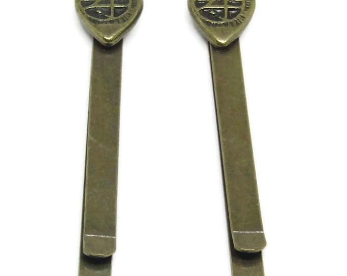 Vintage Rubbed Bronze Bobby Pin / Art Deco Asian Hair Accessory Hair Pin / Bridal HairPin / Set of Vtg Bobby Pins