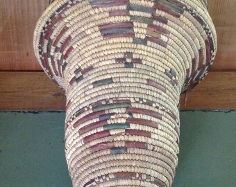 African basket, rafia and leather
