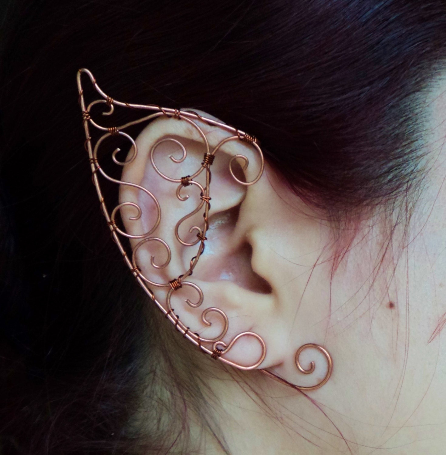 Elven ear cuff copper Elf ears wire wrapped big by AlcazarDesigns