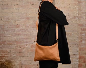 Small leather bag, leather crossbody bag, leather crossbody purse, small leather purse, zip leather bag, small clutch, brown leather purse