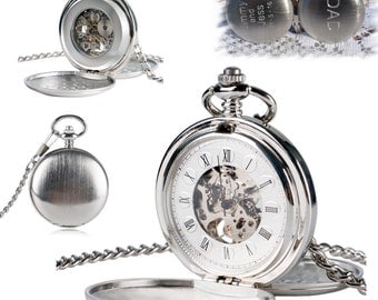 Engraved Double Cover Hand-Wind Up Mechanical Pocket Watch , Engraved Pocket Watch, Steampunk pocket watch, personalized pocket watch