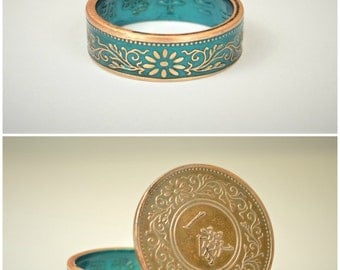 Coin Ring, Turquoise Ring, Japanese Ring, Bronze Ring, Japanese Coin, Japanese Jewelry, Coin Rings, Japanese, Coin Art, Japanese Coin Ring