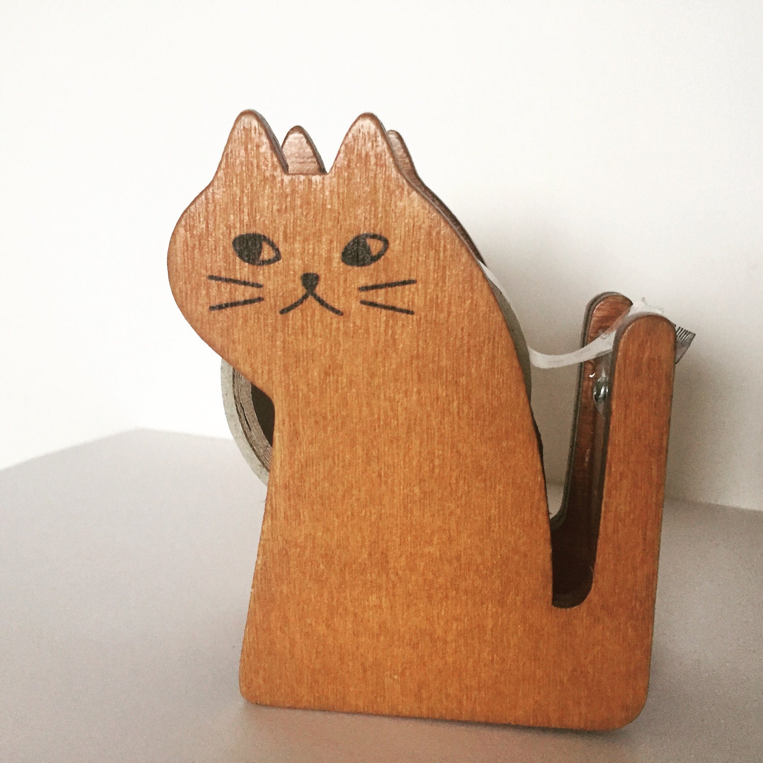 Cat Tape Dispenser Wooden Kitty Tape Holder Masking Tape