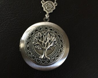 Silver tree of life locket necklace, family tree photo locket, keepsake necklace