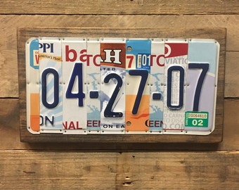 Anniversary Date - 10 Year Anniversary Gift of Tin - Wedding Date License Plate Sign for Husband Wife - Add Last Name Option ~ MADE FOR YOU
