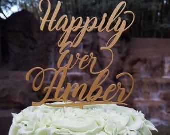 Happily Ever Family Name Personalized Cake Topper - Wedding - Anniversary Cake Topper, Wedding Keepsake, Gift for Couple, Photo Prop, Rustic