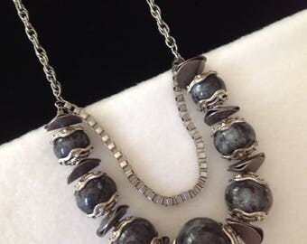 Double Layered Necklace, Gemstone Jewelry, Agate Necklace, Gray Necklace, Statement Jewelry, Semi Precious Stone Necklace, Beaded Necklace
