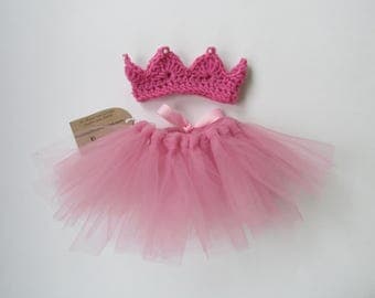 Pearled crown and baby tutu~Newborn-3 months-Tulle tie back skirt for baby photography props. Your choice of colors. Free Shipping