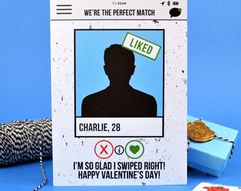 Funny Boyfriend Tinder Card - Personalised - 'I'm so glad I swiped Right' - Love - Christmas - Valentine's