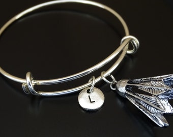 Badminton Bangle Bracelet, Adjustable Expandable Bangle Bracelet, Badminton Charm, Badminton Pendant, Badminton Jewelry, Birdie Bracelet