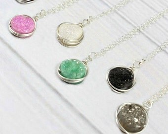 Druzy Necklace, Sterling Silver Druzy Necklace, Gifts for Her, 14k Gold Filled Necklace, Minimal Necklace, Dainty Necklace,Delicate necklace