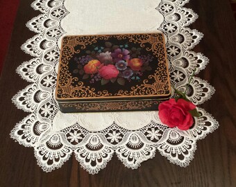 Vintage FLORAL METAL TIN Made In England, Storage, Cookie Tin, 1970's Decor, Tin Storage Container, Flower Decor, Flower Power, Ornate Tin