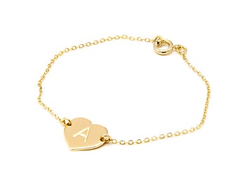 Gold Heart Bracelet: Dainty Love Letter Bracelet, Friendship Bracelet, Bridesmaid Bracelet, Gold Filled Jewelry, everyday bracelet, Personal