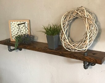 Chunky Industrial Pipe Shelf Wall Shelf Reclaimed Wall Shelf Industrial Wall Shelf Chunky Wood Shelf Distressed Wood Shelf Rustic Decor