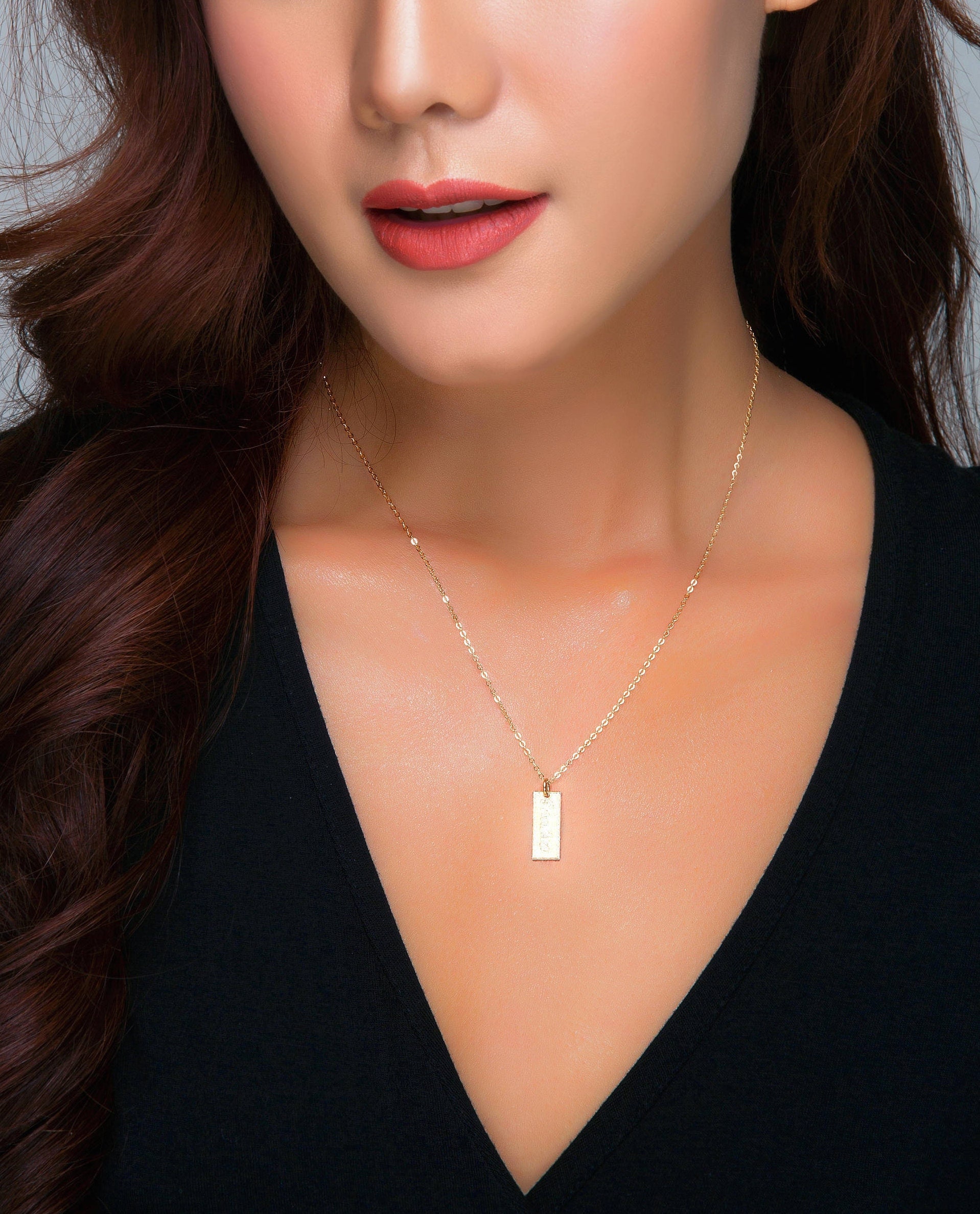 Small Gold Bar Necklace Personalized Tiny Gold Tag Necklace